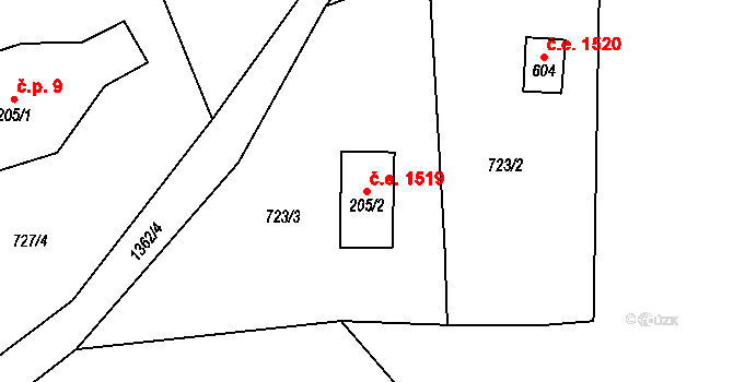 Hrabětice 1519, Janov nad Nisou na parcele st. 205/2 v KÚ Janov nad Nisou, Katastrální mapa