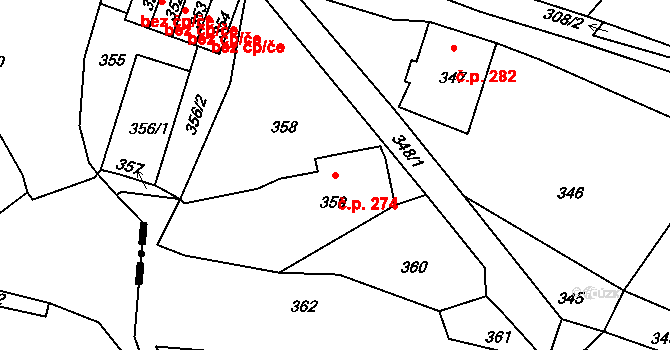 Proseč nad Nisou 274, Jablonec nad Nisou na parcele st. 359 v KÚ Proseč nad Nisou, Katastrální mapa