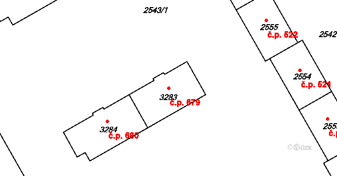 Lyžbice 679, Třinec na parcele st. 3283 v KÚ Lyžbice, Katastrální mapa