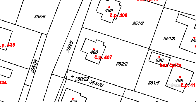 Rožďalovice 407 na parcele st. 480 v KÚ Rožďalovice, Katastrální mapa