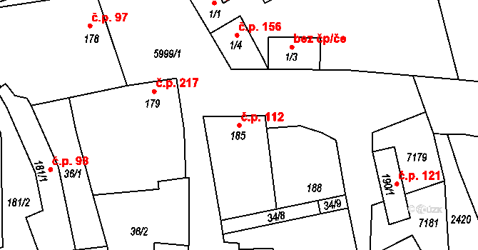Javorník 112 na parcele st. 185 v KÚ Javorník nad Veličkou, Katastrální mapa