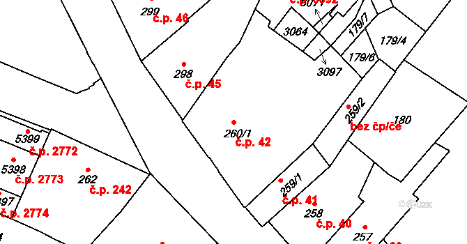 Šumperk 42 na parcele st. 260/1 v KÚ Šumperk, Katastrální mapa