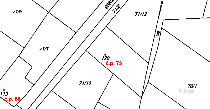 Doubravčice 73 na parcele st. 126 v KÚ Doubravčice, Katastrální mapa