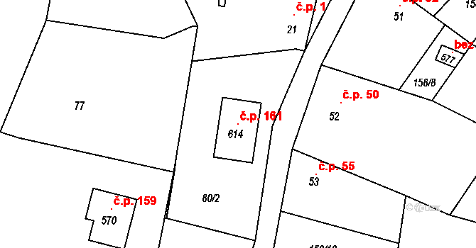 Hostěradice 161, Kamenný Přívoz na parcele st. 614 v KÚ Hostěradice, Katastrální mapa