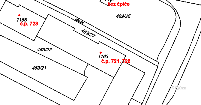 Osek 721,722 na parcele st. 1163 v KÚ Osek u Duchcova, Katastrální mapa