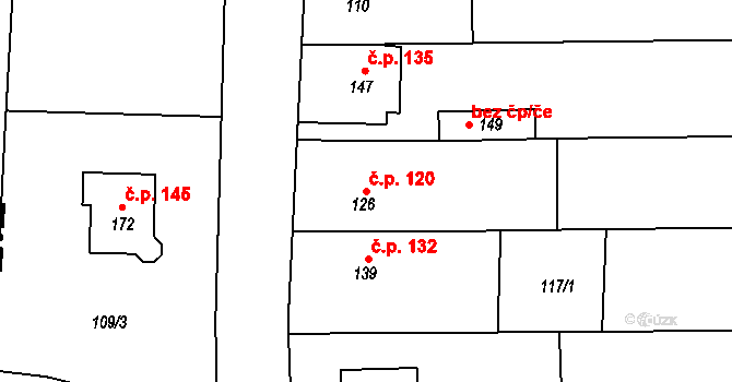 Lípy 120, Slatinice na parcele st. 126 v KÚ Lípy, Katastrální mapa