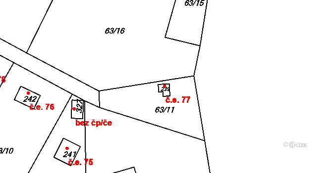 Malá Hraštice 77 na parcele st. 239 v KÚ Malá Hraštice, Katastrální mapa