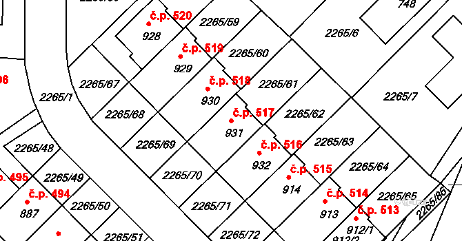 Borovany 517 na parcele st. 931 v KÚ Borovany, Katastrální mapa