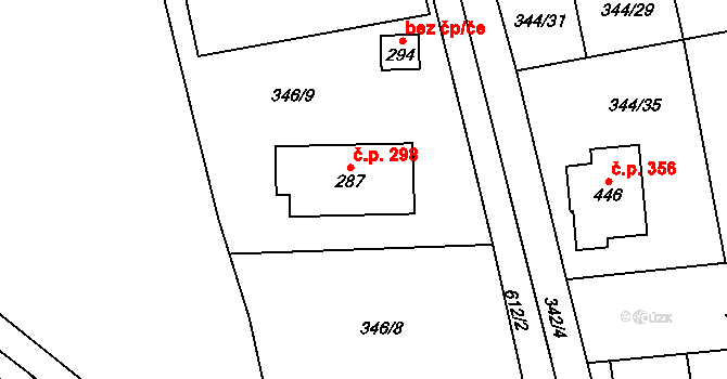 Bohušovice nad Ohří 298 na parcele st. 287 v KÚ Bohušovice nad Ohří, Katastrální mapa