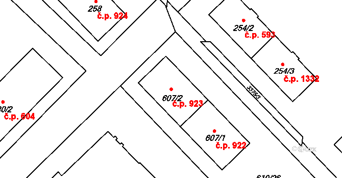 Poruba 923, Orlová na parcele st. 607/2 v KÚ Poruba u Orlové, Katastrální mapa