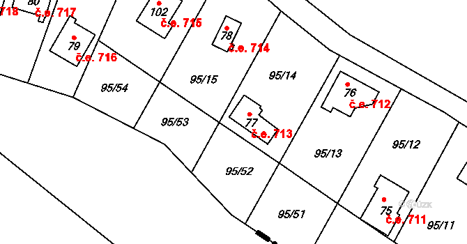 Olešky 713, Radějovice na parcele st. 77 v KÚ Olešky, Katastrální mapa