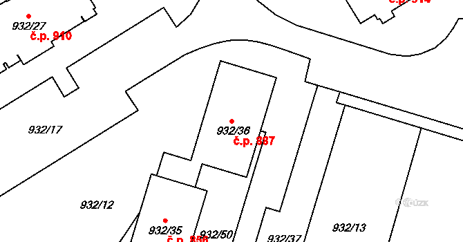 Bechyně 887 na parcele st. 932/36 v KÚ Bechyně, Katastrální mapa