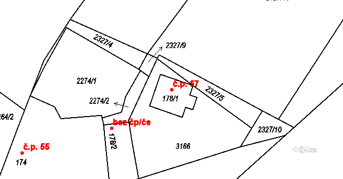 Chotýčany 57 na parcele st. 178/1 v KÚ Chotýčany, Katastrální mapa