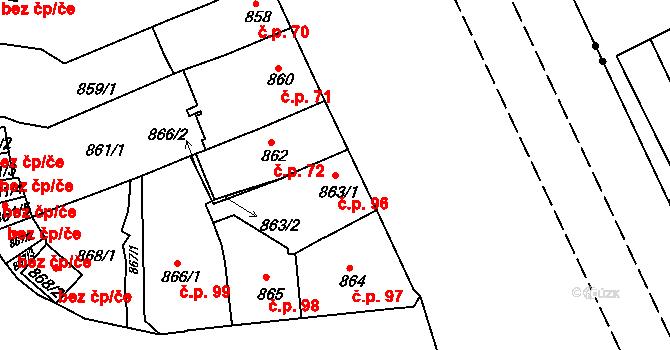 Klíše 96, Ústí nad Labem na parcele st. 863/1 v KÚ Klíše, Katastrální mapa