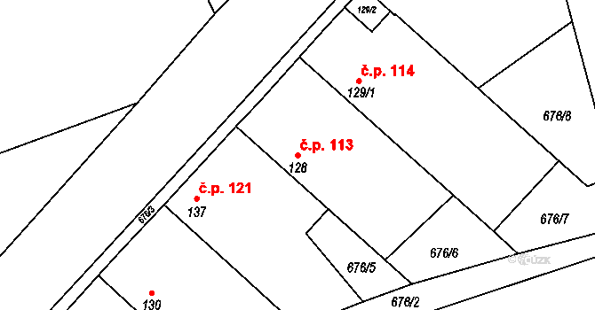 Vrbice 113 na parcele st. 128 v KÚ Vrbice u Poděbrad, Katastrální mapa