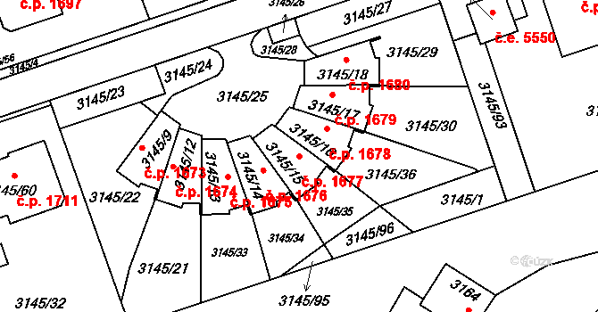 Kadaň 1677 na parcele st. 3145/15 v KÚ Kadaň, Katastrální mapa