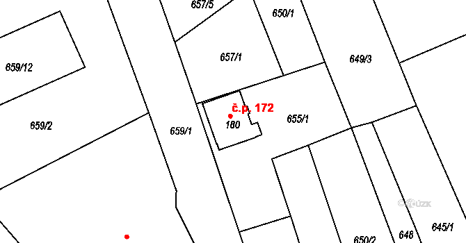 Unčín 172, Krupka na parcele st. 180 v KÚ Unčín u Krupky, Katastrální mapa