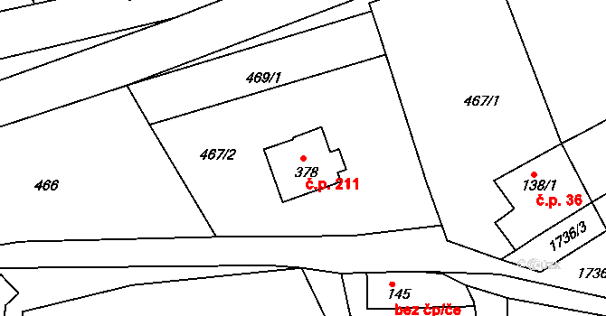 Trstěnice 211 na parcele st. 378 v KÚ Trstěnice u Litomyšle, Katastrální mapa