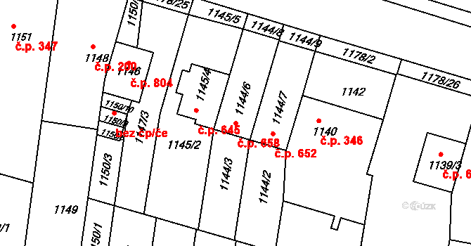 Bohunice 658, Brno na parcele st. 1144/6 v KÚ Bohunice, Katastrální mapa