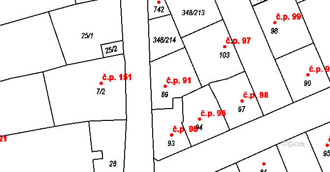 Černčice 91 na parcele st. 89 v KÚ Černčice u Loun, Katastrální mapa