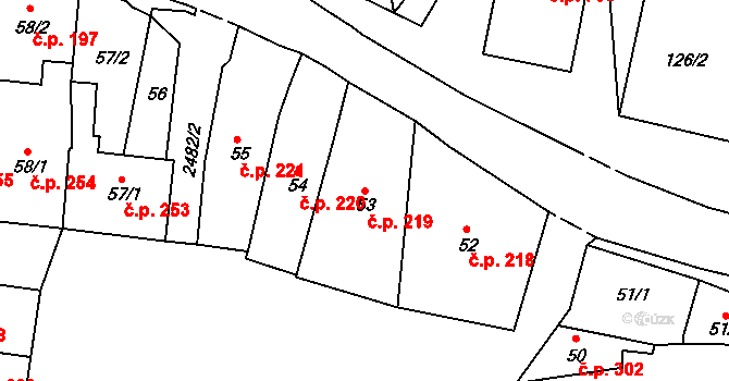 Česká Kamenice 219 na parcele st. 53 v KÚ Česká Kamenice, Katastrální mapa