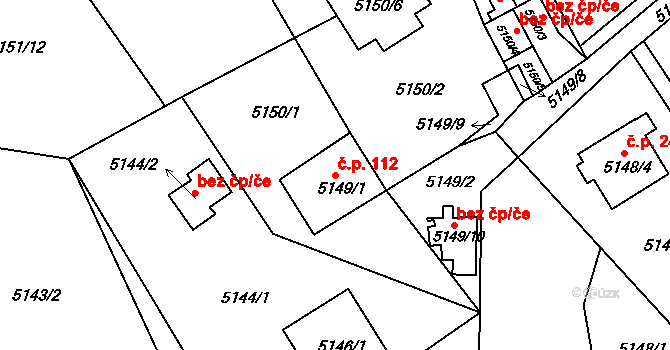 Lískovec 112, Frýdek-Místek na parcele st. 5149/1 v KÚ Lískovec u Frýdku-Místku, Katastrální mapa