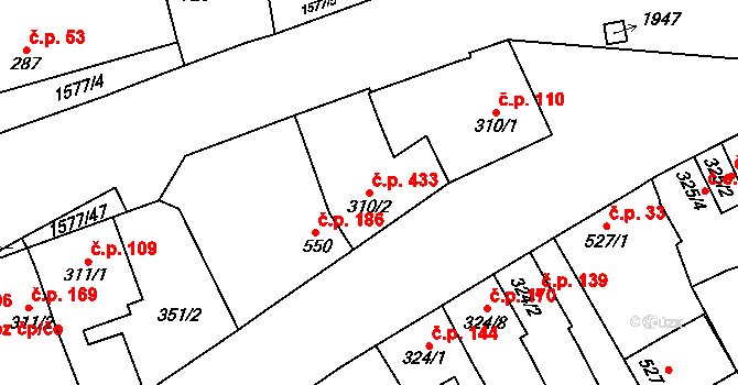Litovel 433 na parcele st. 310/2 v KÚ Litovel, Katastrální mapa