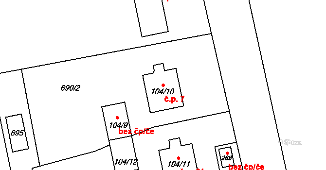 Malý Rohozec 7, Turnov na parcele st. 104/10 v KÚ Malý Rohozec, Katastrální mapa