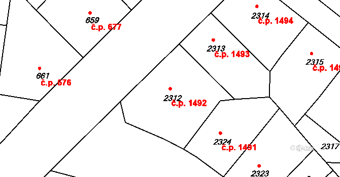 Nusle 1492, Praha na parcele st. 2312 v KÚ Nusle, Katastrální mapa