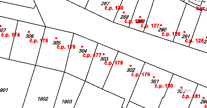 Příbram II 178, Příbram na parcele st. 303 v KÚ Příbram, Katastrální mapa