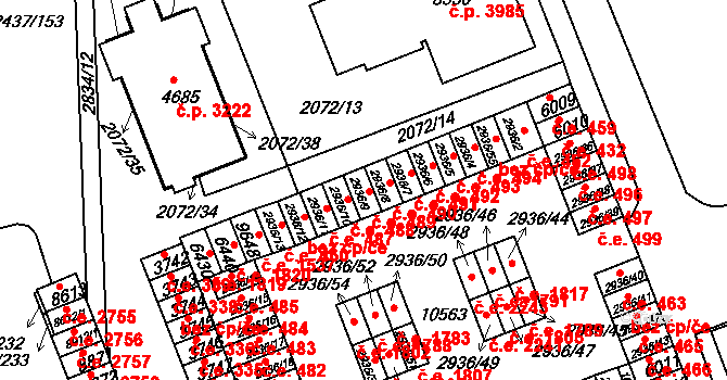 Hodonín 489 na parcele st. 2936/9 v KÚ Hodonín, Katastrální mapa