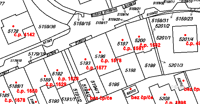 Chomutov 1578 na parcele st. 5196 v KÚ Chomutov I, Katastrální mapa