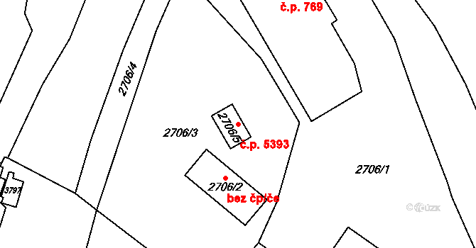 Chomutov 5393 na parcele st. 2706/5 v KÚ Chomutov I, Katastrální mapa