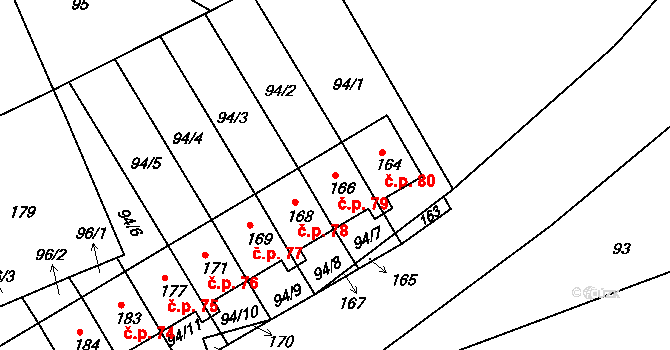 Jílové 79, Hodkovice nad Mohelkou na parcele st. 166 v KÚ Jílové u Hodkovic nad Mohelkou, Katastrální mapa