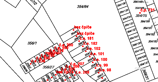 Hrádek nad Nisou 181 na parcele st. 354/9 v KÚ Hrádek nad Nisou, Katastrální mapa