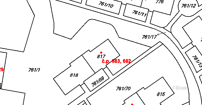 Chrastava 682,683 na parcele st. 817 v KÚ Chrastava I, Katastrální mapa