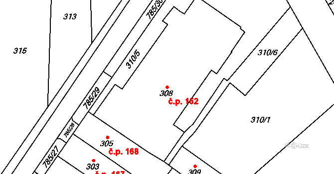 Malhostovice 152 na parcele st. 308 v KÚ Malhostovice, Katastrální mapa