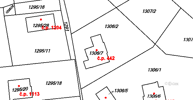 Bludovice 442, Havířov na parcele st. 1306/7 v KÚ Bludovice, Katastrální mapa