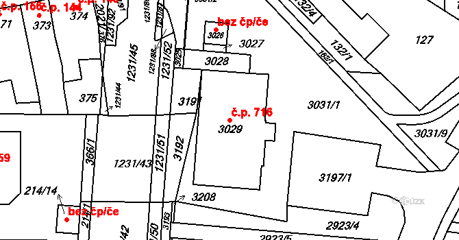 Bohunice 716, Brno na parcele st. 3029 v KÚ Bohunice, Katastrální mapa