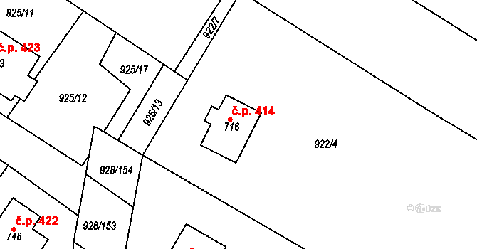 Jevišovice 414 na parcele st. 716 v KÚ Jevišovice, Katastrální mapa