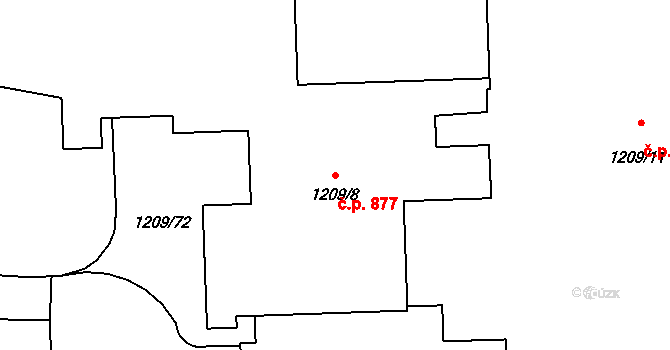Háje 877, Praha na parcele st. 1209/8 v KÚ Háje, Katastrální mapa
