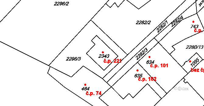 Pecínov 221, Nové Strašecí na parcele st. 2343 v KÚ Nové Strašecí, Katastrální mapa