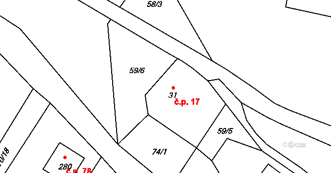 Horní Cetno 17, Niměřice na parcele st. 31 v KÚ Niměřice, Katastrální mapa