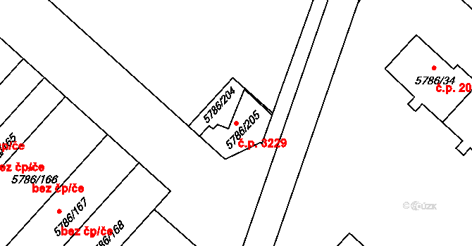Česká Lípa 3229 na parcele st. 5786/205 v KÚ Česká Lípa, Katastrální mapa