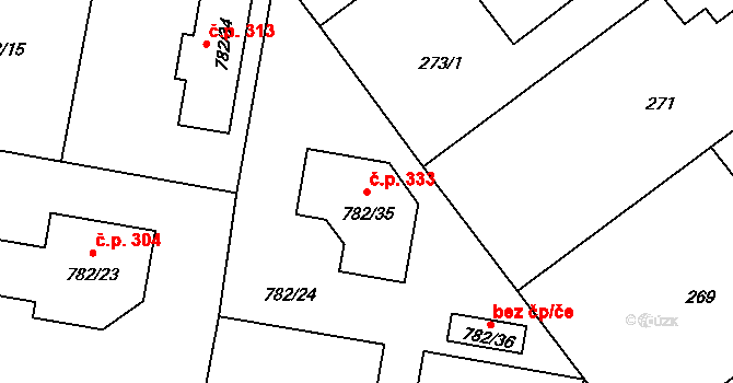 Malešov 333 na parcele st. 782/35 v KÚ Malešov, Katastrální mapa
