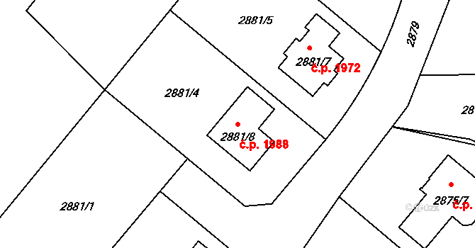 Děčín VI-Letná 1988, Děčín na parcele st. 2881/8 v KÚ Podmokly, Katastrální mapa