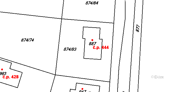 Želivec 444, Sulice na parcele st. 887 v KÚ Sulice, Katastrální mapa