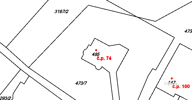 Hejtmánkovice 74 na parcele st. 485 v KÚ Hejtmánkovice, Katastrální mapa
