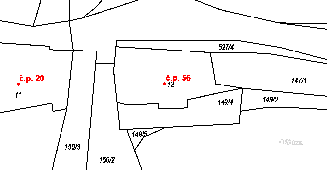 Bošovice 56, Čížová na parcele st. 12 v KÚ Bošovice u Čížové, Katastrální mapa