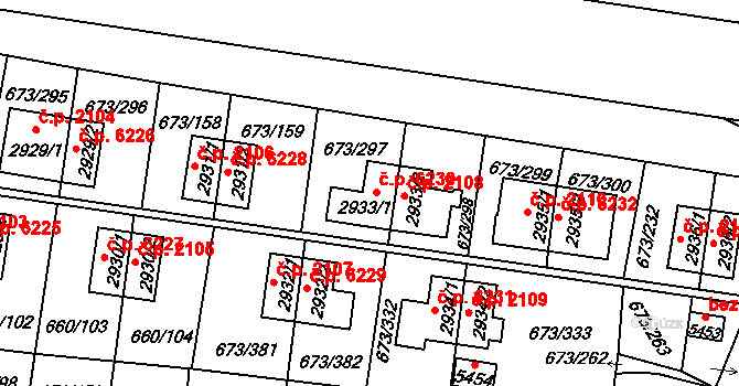 Zlín 6230 na parcele st. 2933/1 v KÚ Zlín, Katastrální mapa